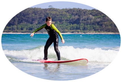 learning how to surf at Broulee beach