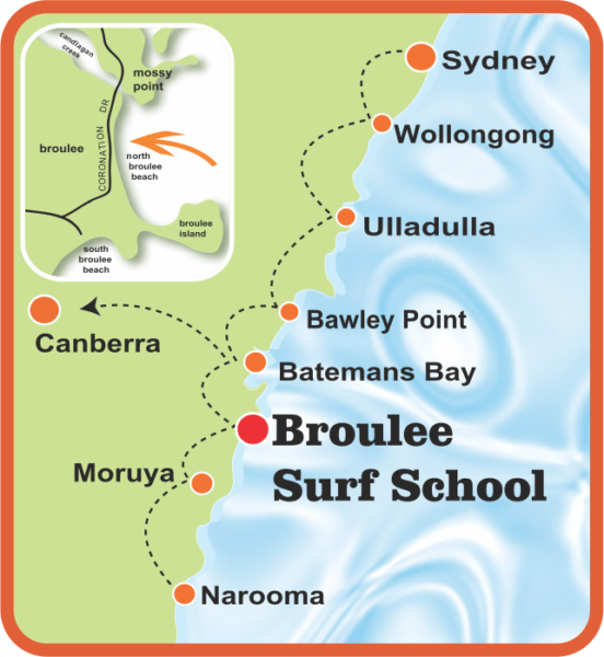 map of Broulee Surf School Location